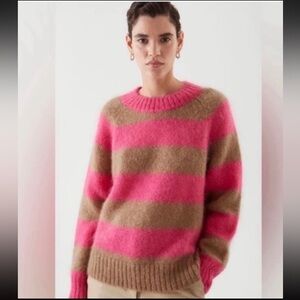 COS Pink & Brown Striped Mohair Wool Blend Sweater Size M